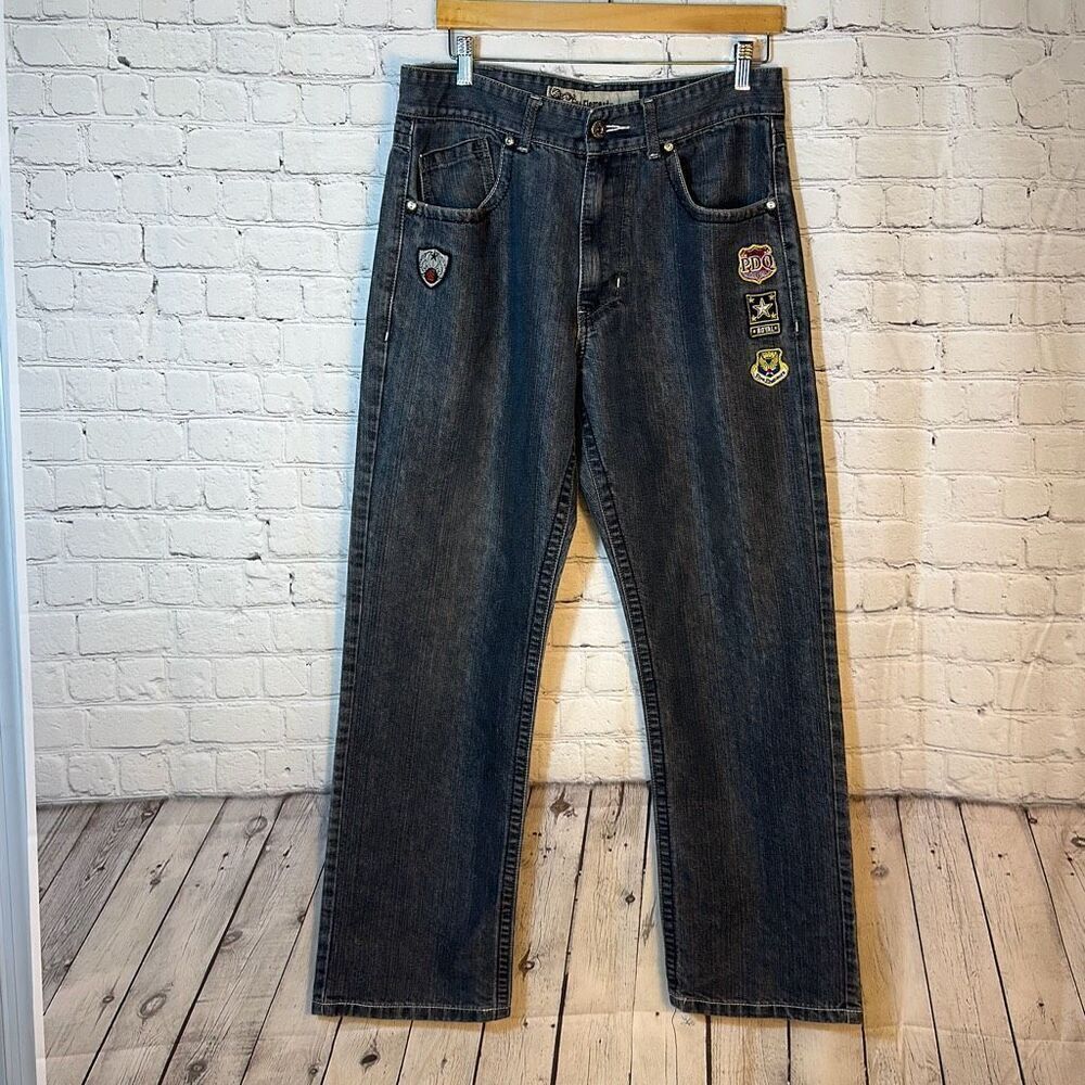 Y2k Five Elementz Gray Jeans Wide Leg Hip Hop‎  Baggy Patches W36 L 34 Vintage